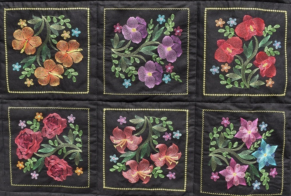 BLOOMING GARDEN 6 Floral Embroidered Wall Hanging / Quilt Throw - Image 3