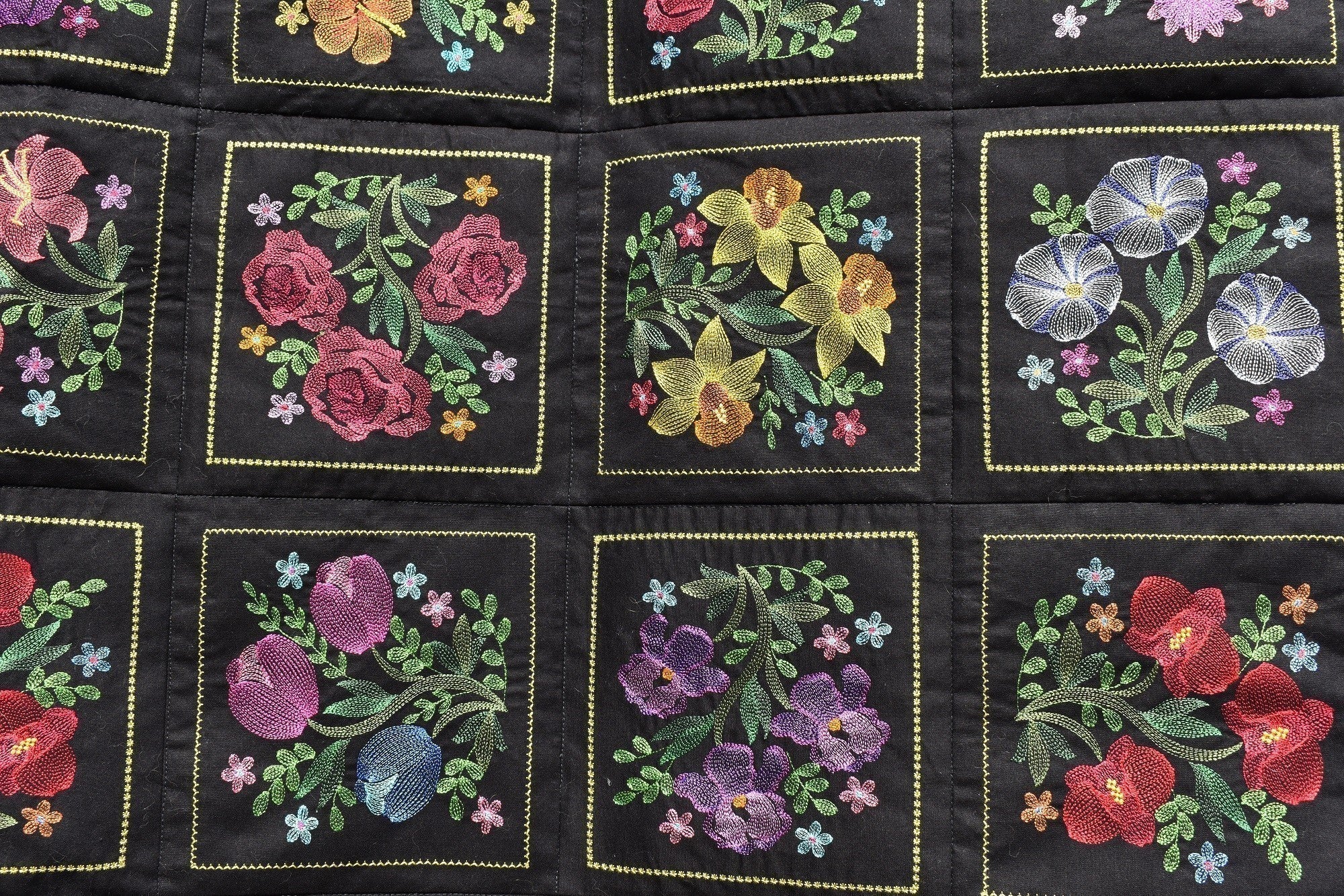 BLOOMING GARDEN 6 Floral Embroidered Wall Hanging / Quilt Throw - Image 5