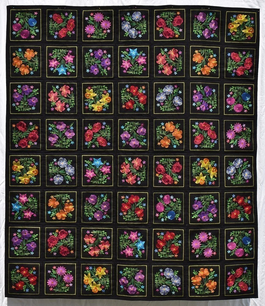 BLOOMING GARDEN 6 Floral Embroidered Wall Hanging / Quilt Throw - Image 8