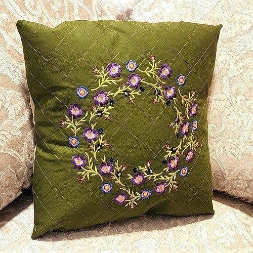 EMBROIDERED FLORAL WREATH Accent Pillow - Image 4