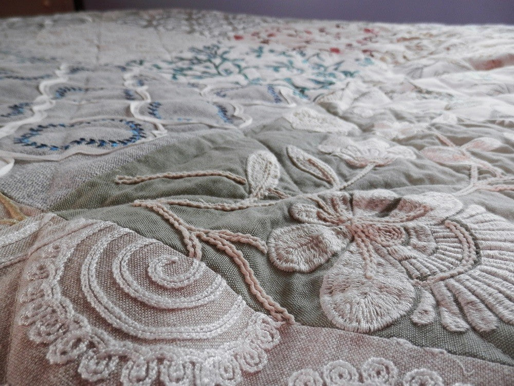 EMBROIDERED MUTED COLORS Designer King/Queen Bed Quilt - Image 10