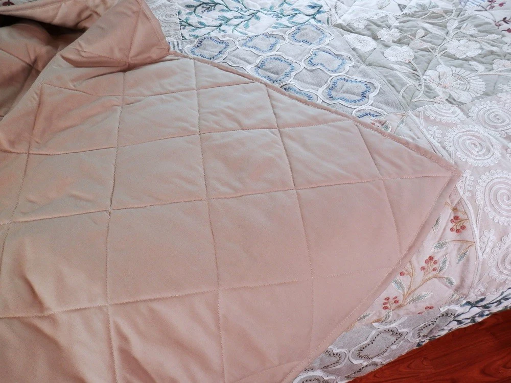 EMBROIDERED MUTED COLORS Designer King/Queen Bed Quilt - Image 12